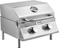 VEVOR Tabletop Gas Grill, 2-Burner Stainless Steel Portable Propane Grill, with Built-in Thermometer, Travel Locks, Weatherproof Lid, 15,000 BTU Total, for Outdoor Cooking, Patio, Party, Camping, RV