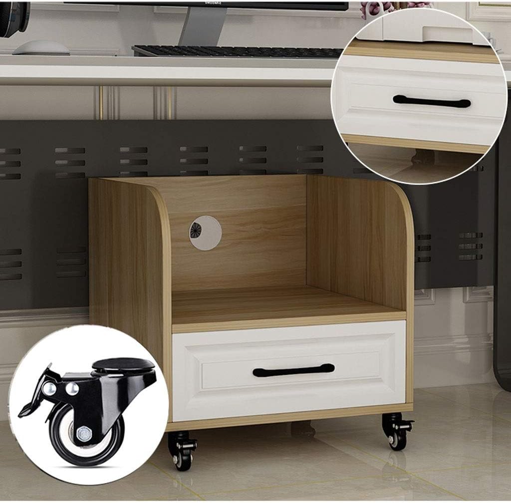 Printer Stand Under Desk Printer Stand CPU Main Frame with Cable Management and Storage Drawers, Printer Desk with 4 Wheels & Lock Mechanism for Mini 3D Printer for Home,Office/Bro (White M)
