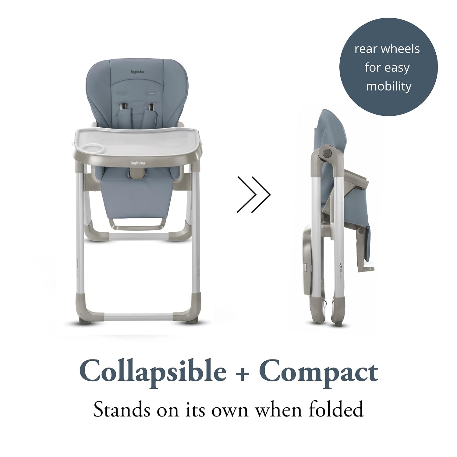 Inglesina My time Highchair, Sugar - Adjustable High Chair for Babies & Toddlers, 4 Height & 3 Recline Settings, Collapsible, Tool-Free Assembly, BPA Free, Removable Tray for Easy Cleaning