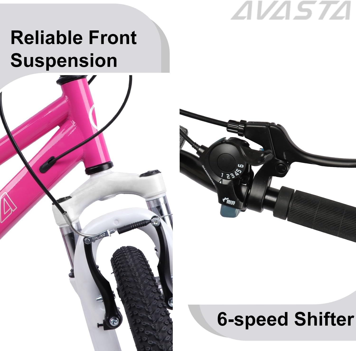 AVASTA Govet 20'' Kids Mountain Bike for 6-12 Years Old Boys Girls with Suspension Fork, 6 Speeds Drivetrain, Multiple Colors