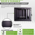 NavePoint 6U Wall Mount Network Cabinet for 19' IT Equipment with Lockable Glass Door & Removable Side Panels, 2 Fans, 17.7' Deep, Pre-Assembled