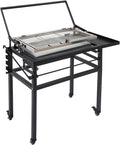 360° Rotating Charcoal Grill with Cart & Wheels, Heavy Duty Portable BBQ for Outdoor Camping, Backyard, Garden Parties | Removable Ash Tray & Adjustable Frame, 8 People, 0.7mm Steel, Black