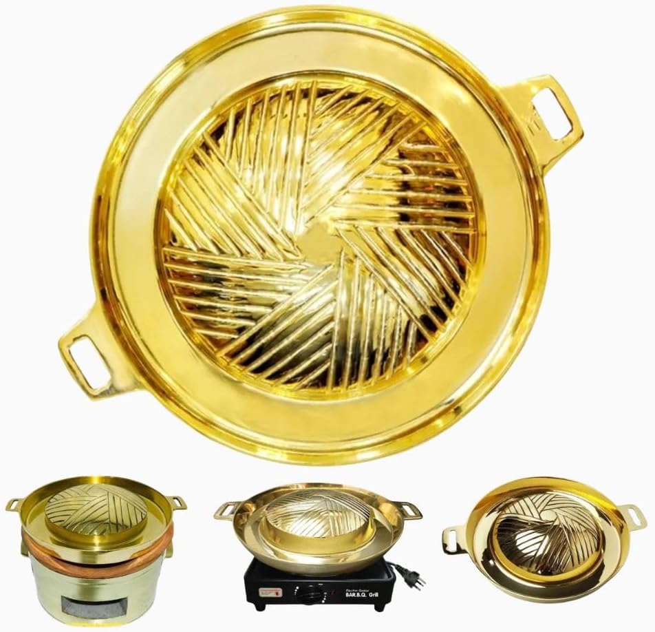 Korean Pan Hot Grill Mookata Thai Kitchen BBQ Pot Stove Charcoal Thai Brass Pan 11 Inches