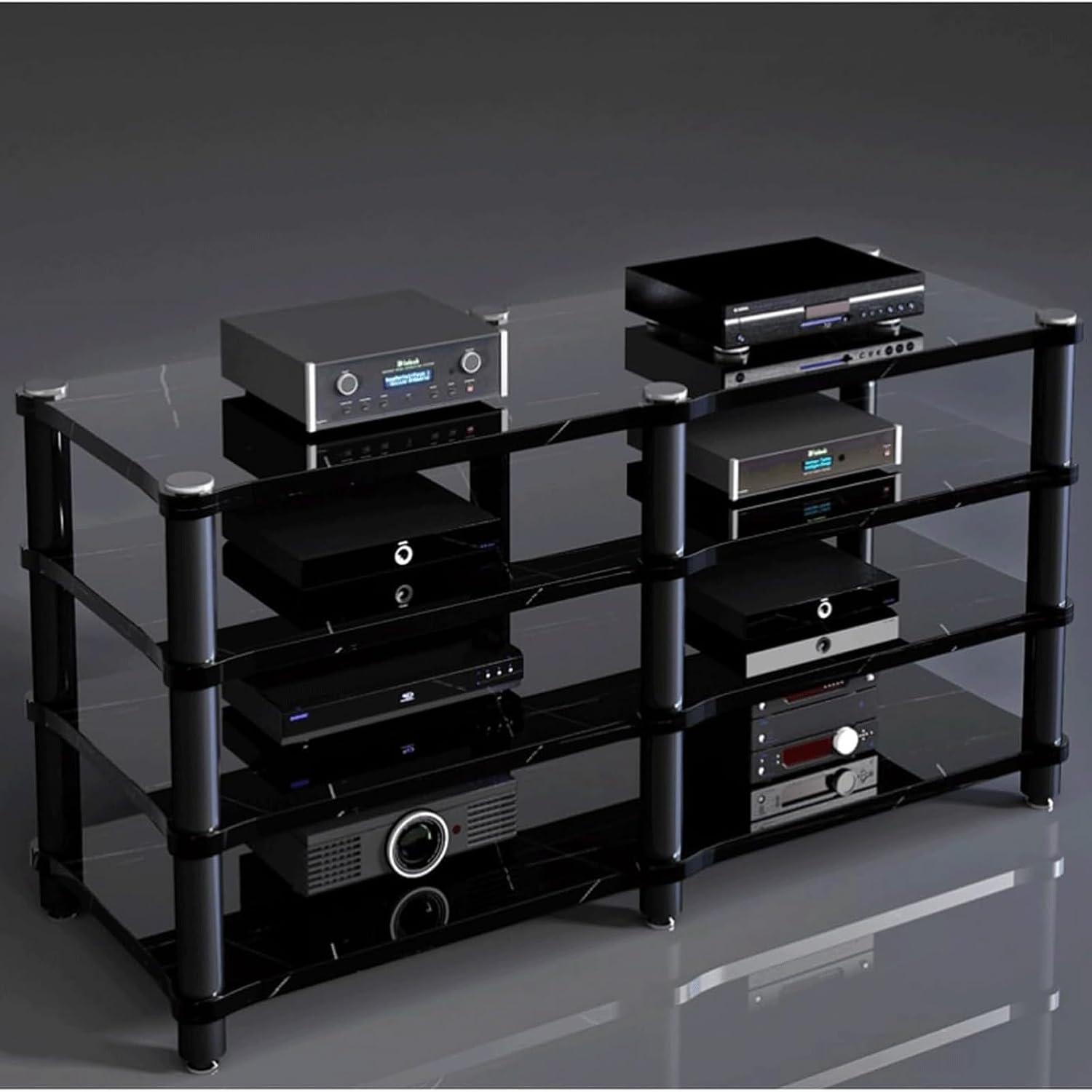 Audio Rack 1/2/3/4 Tier Stereo Rack Audio Equipment Rack Audio Stereo Shelf Wooden HiFi Rack Audio-Video Shelving Shock-Absorbing(Multi-Colored,4 Tier)