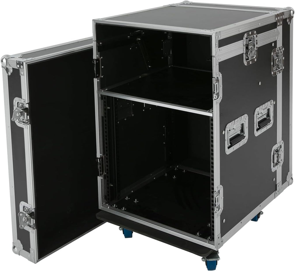 10U PA DJ Rack/Road ATA Case, Network & Stereo Rack with Slant Mixer Tops, Heavy-Duty DJ Work Table Rolling Studio Equipment Cabinet, Amplifier Mixer Storage Stand for Pro Tour Grade, Live Sound