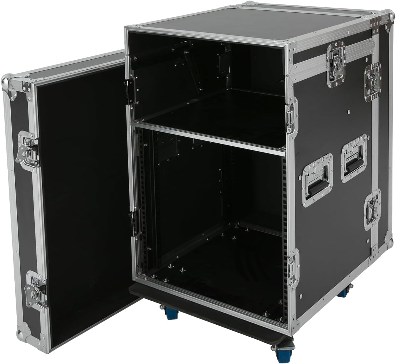 10U PA DJ Rack/Road ATA Case, Network & Stereo Rack with Slant Mixer Tops, Heavy-Duty DJ Work Table Rolling Studio Equipment Cabinet, Amplifier Mixer Storage Stand for Pro Tour Grade, Live Sound
