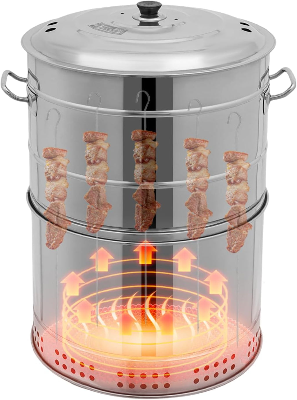 Large Stainless Steel Charcoal Hanging BBQ Grill, Charcoal Grills 360° Rotating Vertical Grill Portable Barbecue Barrel for Outdoor Cooking, Camping, Garden, Party