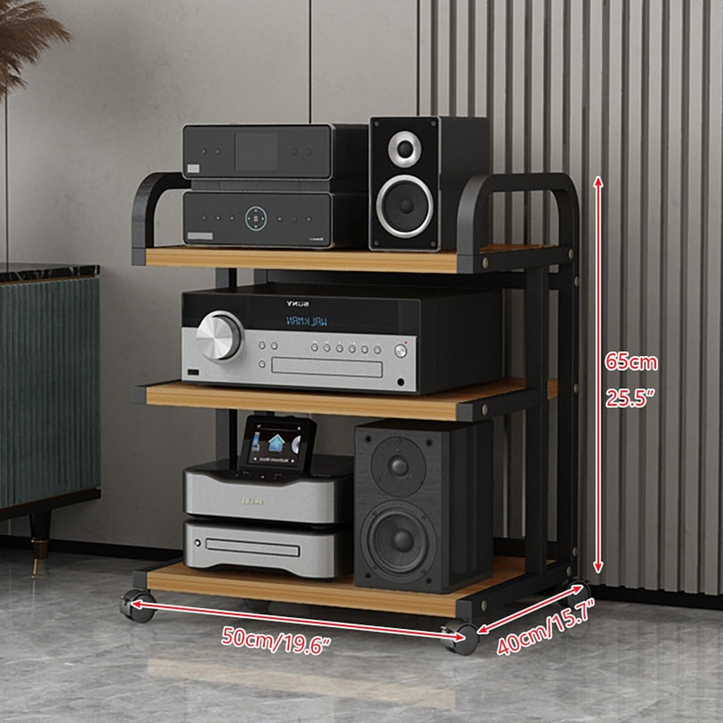 Multimedia HiFi Rack with Wheels, 3/4/5-Tier Stereo Component Storage Shelf, Carbon Steel Audio Stand for Living Room & Bedroom, 65CM Height (3-Tier)