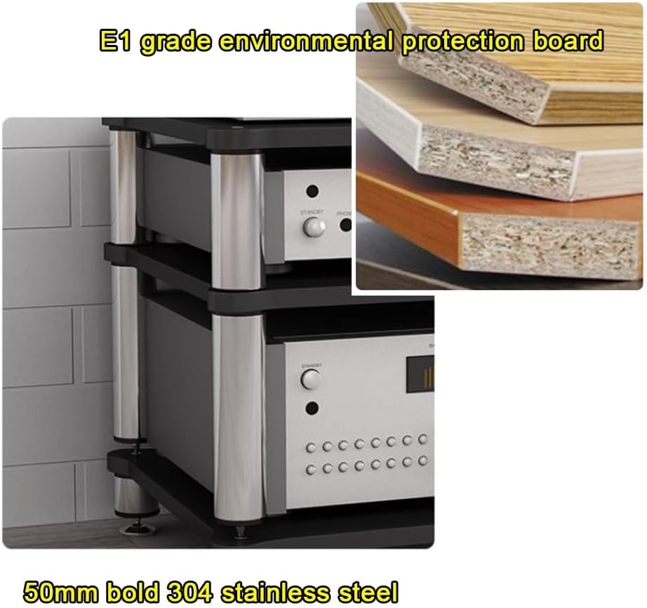 HiFi Rack 3 Tier AV Media Stand Wood Shelf, Audio Tower, Record Player Stand Stereo Cabinet, Media Console Storage Shelf, Audio Video Components(Walnut,4-Tier(60x48x80cm))