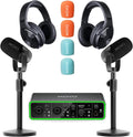 Movo Podcasting Equipment Bundle - Phantom USB Audio Interface, 2 CastMic XLR Dynamic Microphones, 2 Desk Stands and Headphones - Complete Studio Setup for Professional Podcasting and Streaming