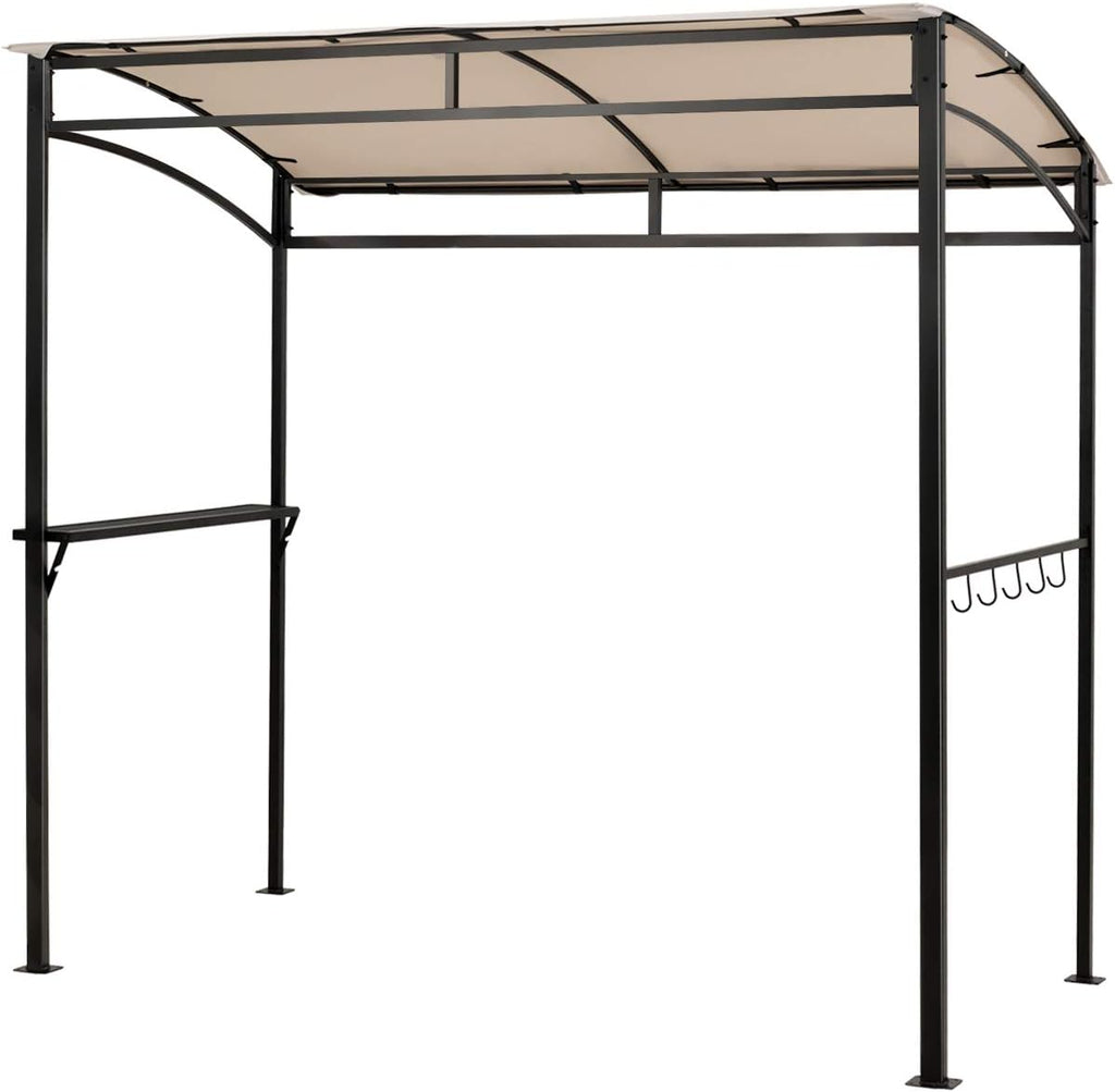 Tangkula 7ft Grill Gazebo, Patio Barbecue Canopy with Serving Shelf and Storage Hooks, Curved Grill Shelter w/Heavy-Duty Steel Frame Sunshade Gazebo for Outdoor Garden (Beige)