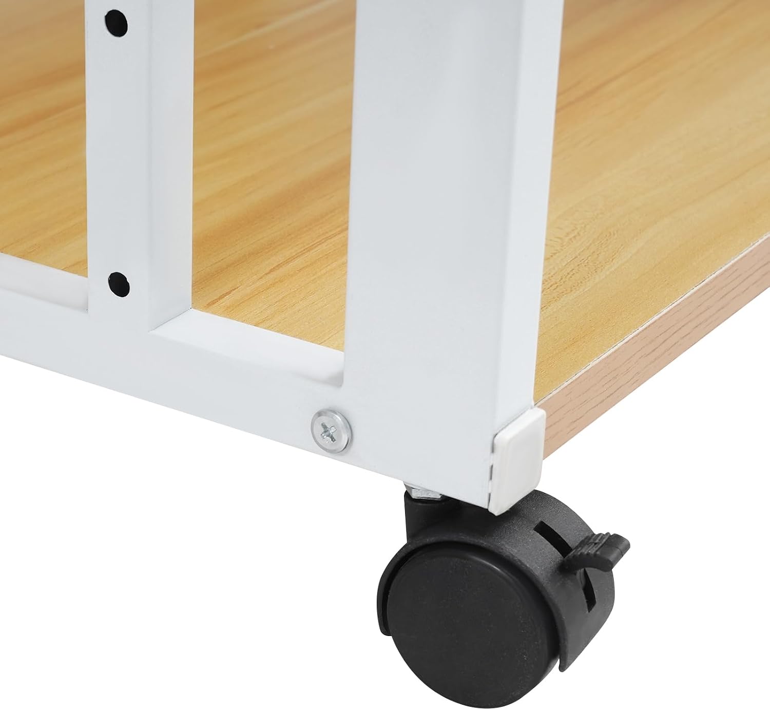 5-Tier Media Stand, Audio Rack Tower Stereo Cabinet with Wheels, CD Record Player Stand Speaker Display Rack with Adjustable Wooden Shelf for Home Theater Studio (White & Wood Color)