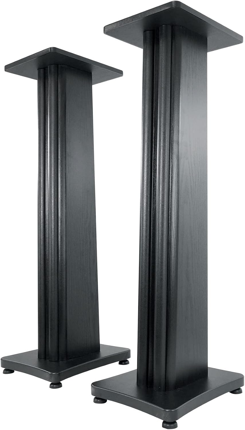 Rockville SS36B Pair Premium 36' Home Speaker Stands, 100Lbs Capacity, Black Wood Grain, Dual Top Platforms, Brass and Rubber Spikes, Isolation Pads, for Bookshelf and Surround Sound Speakers