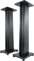 Rockville SS36B Pair Premium 36' Home Speaker Stands, 100Lbs Capacity, Black Wood Grain, Dual Top Platforms, Brass and Rubber Spikes, Isolation Pads, for Bookshelf and Surround Sound Speakers