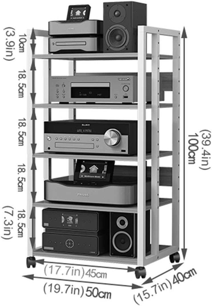 3/4/5/6-Tier Audio Stereo Rack Media Stand AV Component Cabinet with Height Adjustable Wooden Shelf, Power Amplifier Equipment Storage Open Cabinet for Home/Office/Theater (Color : A, Size : 5 Tier