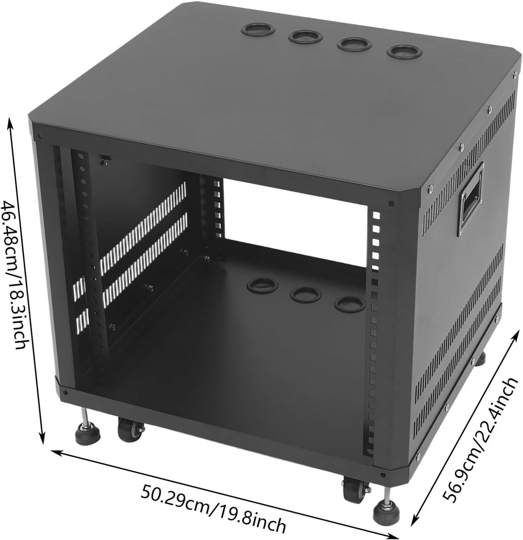 9U Network & Stereo Rack, Universal AV Equipment Rack with Caster Wheels, 19-Inch Rolling Open Server Audio Cabinet, AV Rack Stand for Studio, Server, Network Gear, Built-in Ventilation Holes (Black)