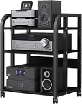 XingLi 3/4/5-Tier Audio Equipment Rolling Cart Rack，Large Stereo Black Storage Cabinet - Office Bedroom Living Room AV Media Shelf(Size:3 Tier-H58.5cm)