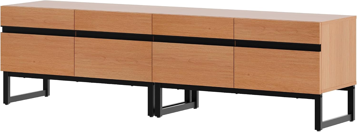 WAMPAT Modern TV Stand for 50-75 Inch TVs, Wood Entertainment Center with Metal Base Storage Cabinets, Media TV Console for Living Room, Mocha, 2Pcs