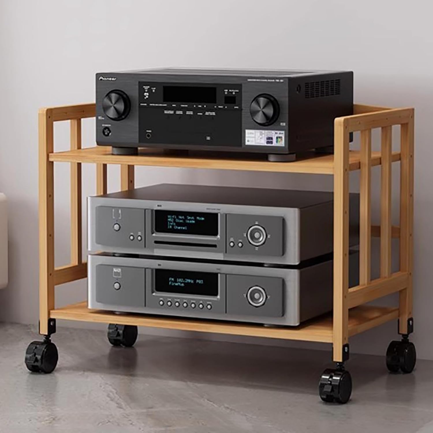 Stand Movable Audio Equipment Cabinet w/Adjustable Shelf, Home Stereo Rack System Complete for Cd Player and Speakers, 1-5 Tier Av Component Stand(Natural-50x53cm