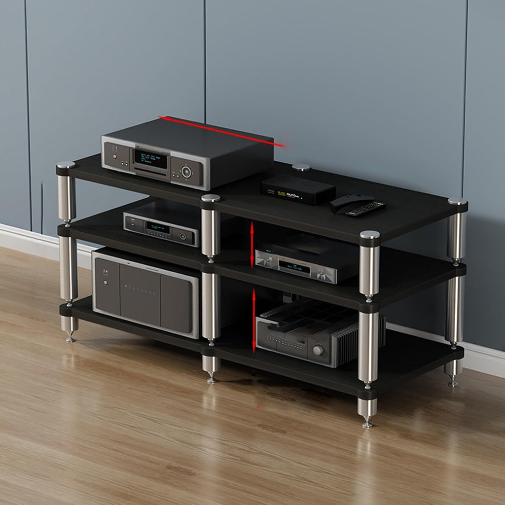 Multifunctional Stereo Rack & Media Storage Cabinet - 2/3/4-Tier AV Stand, Corner Shelf for Audio Equipment, Movable Entertainment Center, Video Game Console Organizer - Dark Finish
