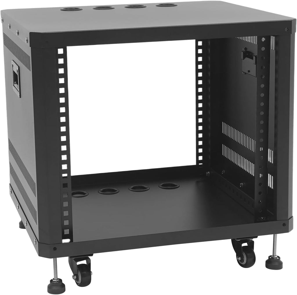 9U Open Frame Server Rack Free Standing and Tabletop Network Server Rack AV Rack with Casters for Networking IT Equipment AV Gear Router Modem (Black, 9U)