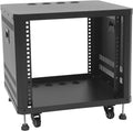 9U AV Rack with Wheels, Metal Studio Cabinet with Cable Ports, 22.4' x 19.7' x 21.8', Portable Home Studio Racks, Floor Standing Server Cabinet for Amplifiers, AV Equipment, Computers