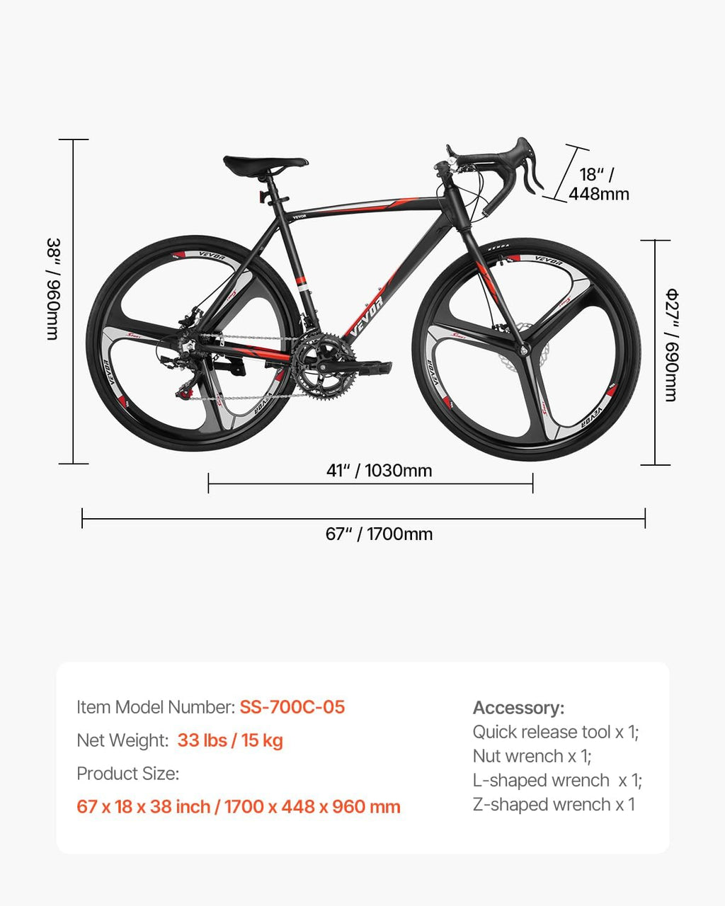 VEVOR Road Bike, 700C Wheels Racing Bike, Shimano Drivetrain City Commuter Road Bicycle, Urban Adult Sport Bicycle with Drop Bar, for Men and Women