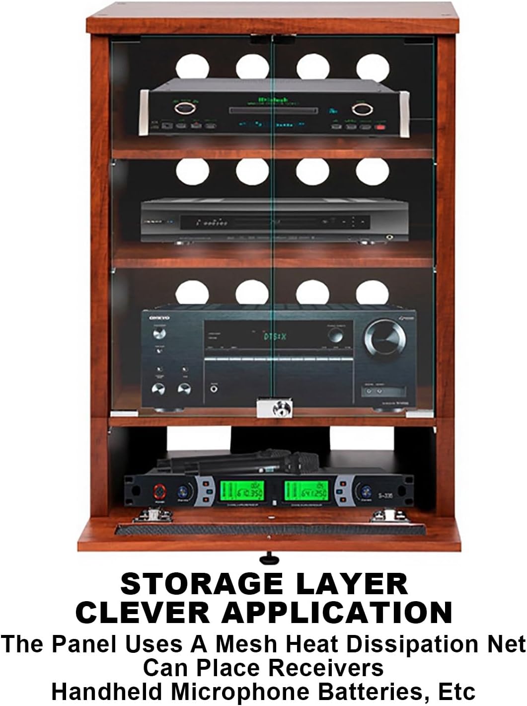 Stylish Wooden Media Cabinet & Stereo Rack, Durable Record Player Stand & Audio Tower for Home Entertainment, 57x55x60cm, Elegant Design, Perfect Audio Storage Solution