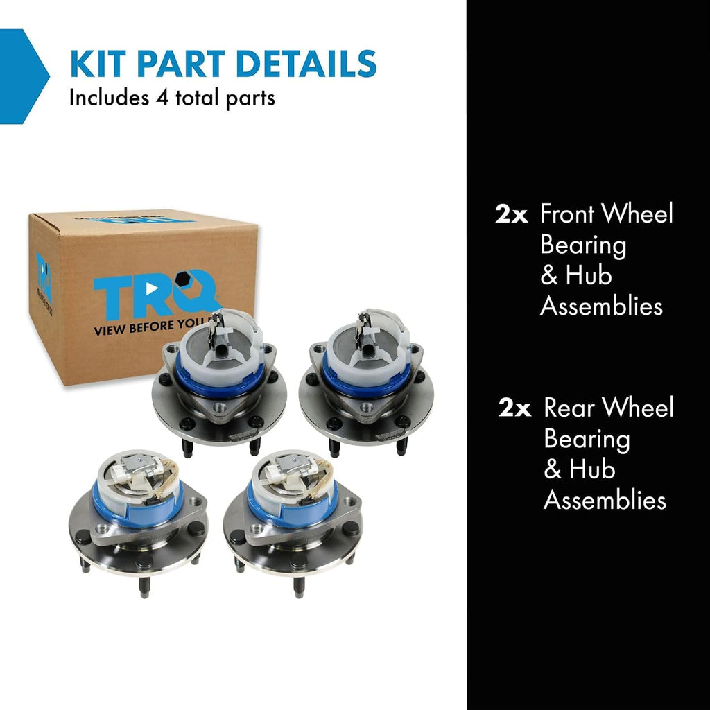 TRQ 2 Piece Front Rear Wheel Bearing & Hub Assembly Set Compatible with 2004-2008 Cadillac XLR 1997-2008 Chevrolet Corvette