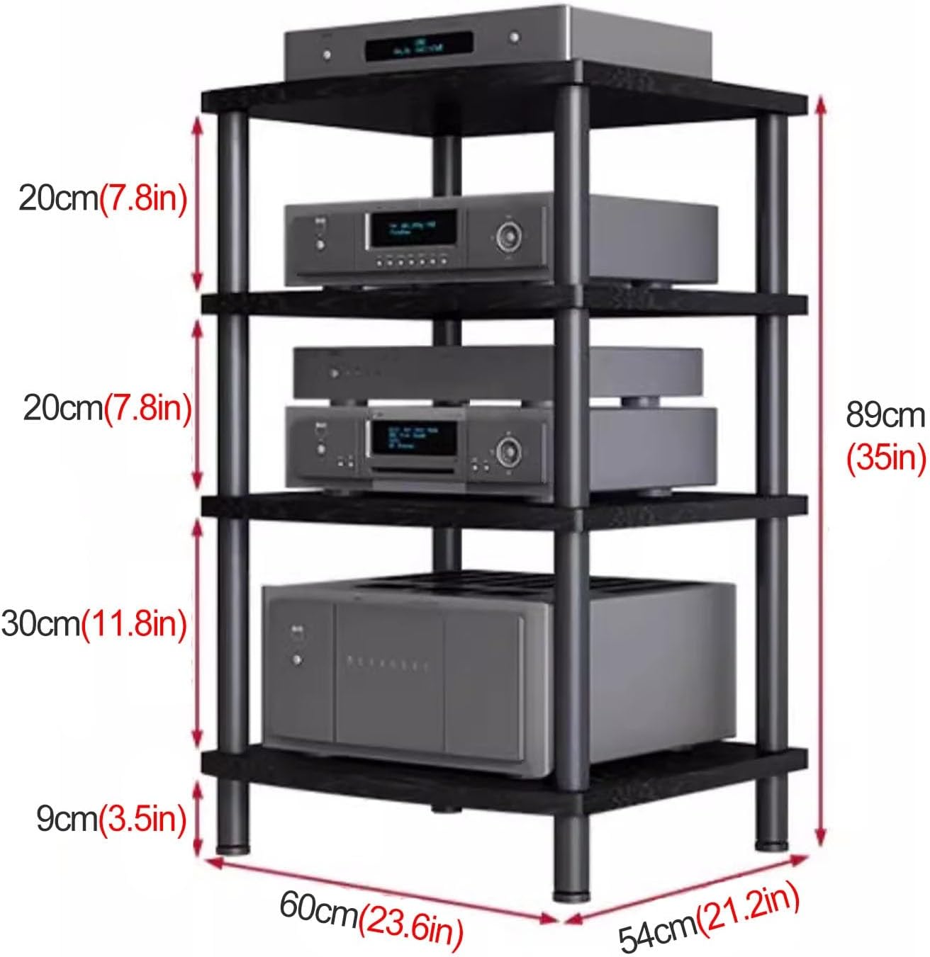 Heavy Duty Media Stand Audio/Video Component Cabinet, 2/3/ 4 Tier Home/Living Room Modern Stereo Racks and Stands, Electronics Equipment Shelf Unit, Black-H 89cm