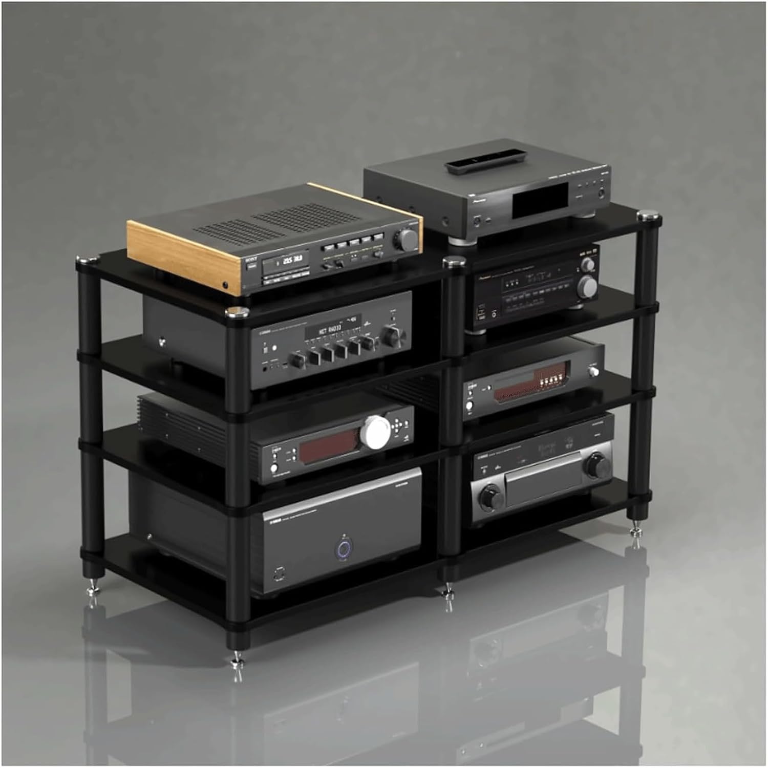 Audio Rack Multi Layer Stereo Rack Audio Equipment Rack Wooden Audio Rack Cabinet AV Cabinet Durable Audio Component Rack Media Rack(Nero,4 Tier)