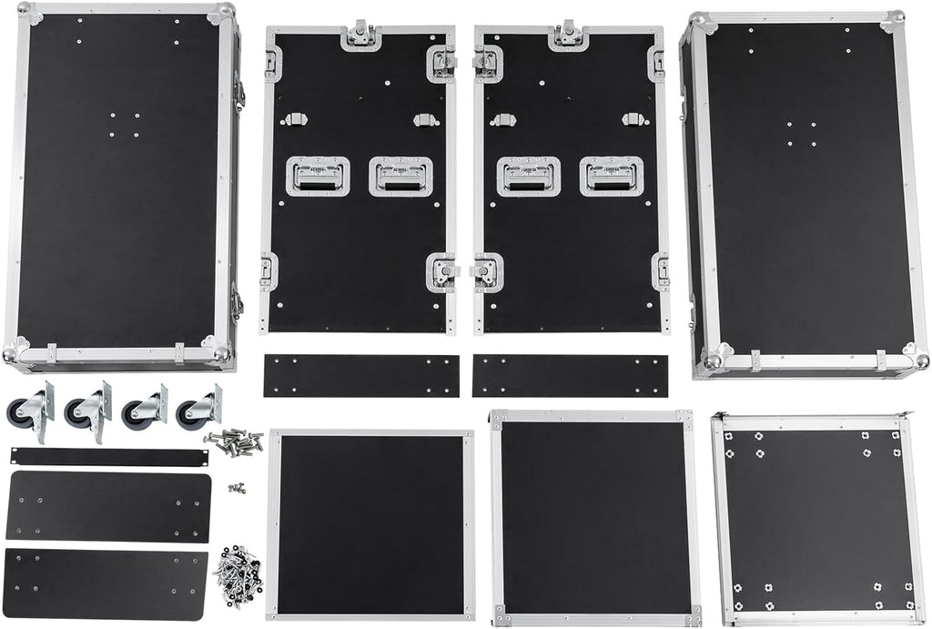 14U PA DJ Rack/Road ATA Case, Network & Stereo Rack with Slant Mixer Tops, Heavy-Duty DJ Work Table Rolling Studio Equipment Cabinet, Amplifier Mixer Storage Stand for Pro Tour Grade, Live Sound