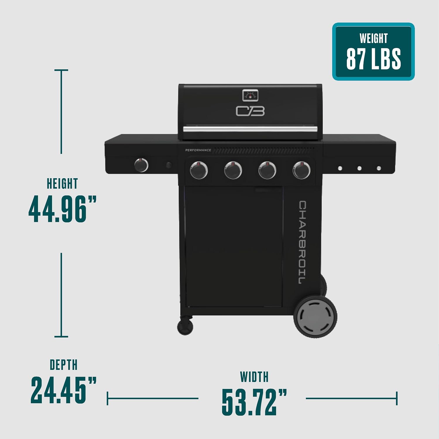 Charbroil Performance Series 4-Burner Gas Grill Cabinet with Side Burner, Black - 463253925