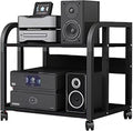 Av Media Stand Stereo Component Cabinet Wood, Audio Equipment Rolling Cart for Grocery Break Room Office, 2/3/4 Tier Shelf Printer TV Box Accessories Storage Rack(50x40x48cm)