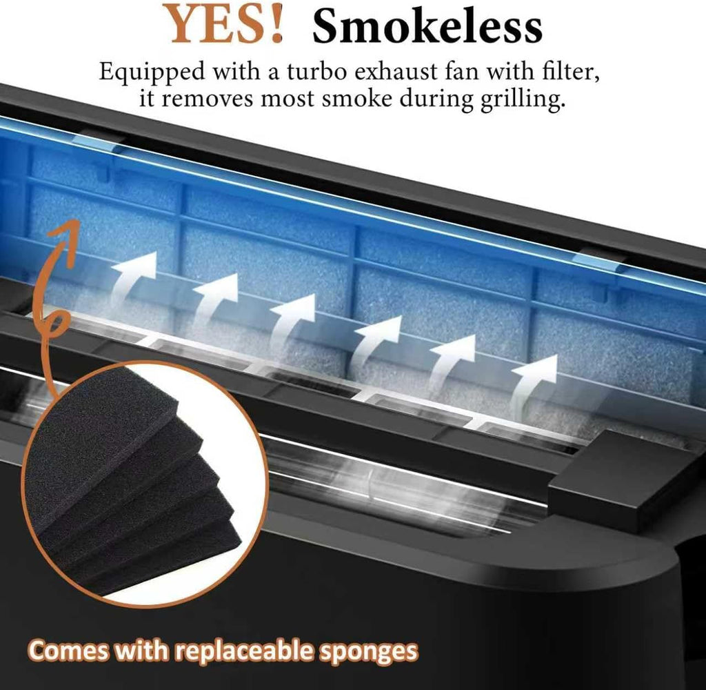 Indoor Grill, CUSIMAX Electric Smokeless Grill & Griddle with REPLACEABLE Smoke Filter Sponge, 1500W Korean BBQ Grill, Smart LED Display, Larger Grilling Area, Black(New Model)