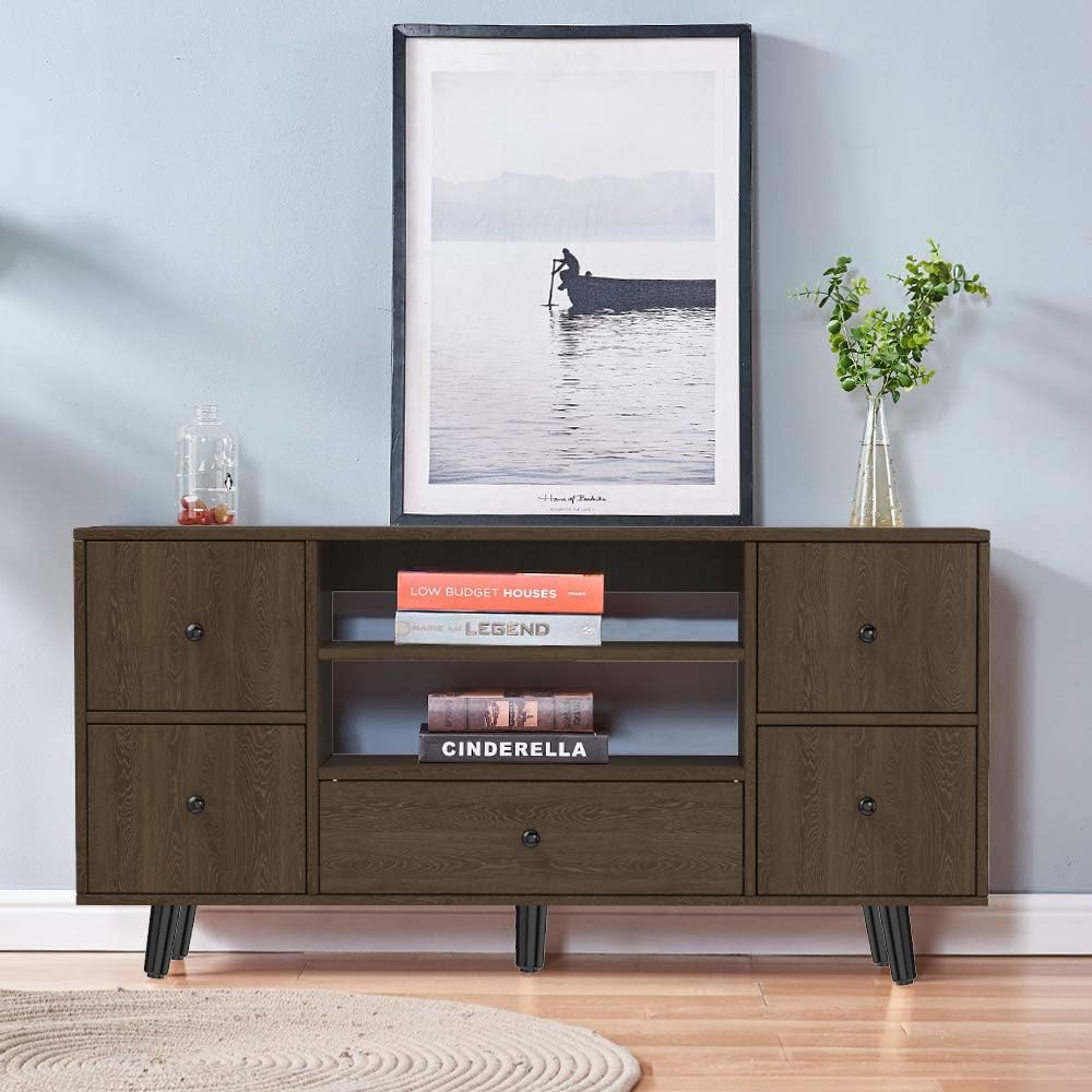 Living Room Wood TV Stand Cabinet with Storage Drawers and Shelves 47 inches, TV Display Media Equipment Storage Buffet Audio Entertainment Center