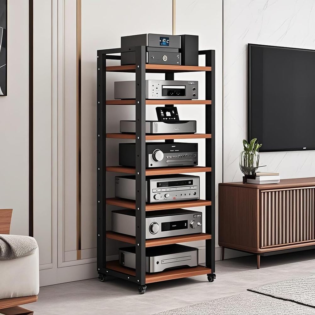 7-Tier Heavy Duty Audio Component Rack 140cm Tall - HiFi Amplifier Rack/Audio-Video Shelving - CD Record Player Stereo Receiver AV Equipment Cabinet Display Stand,C