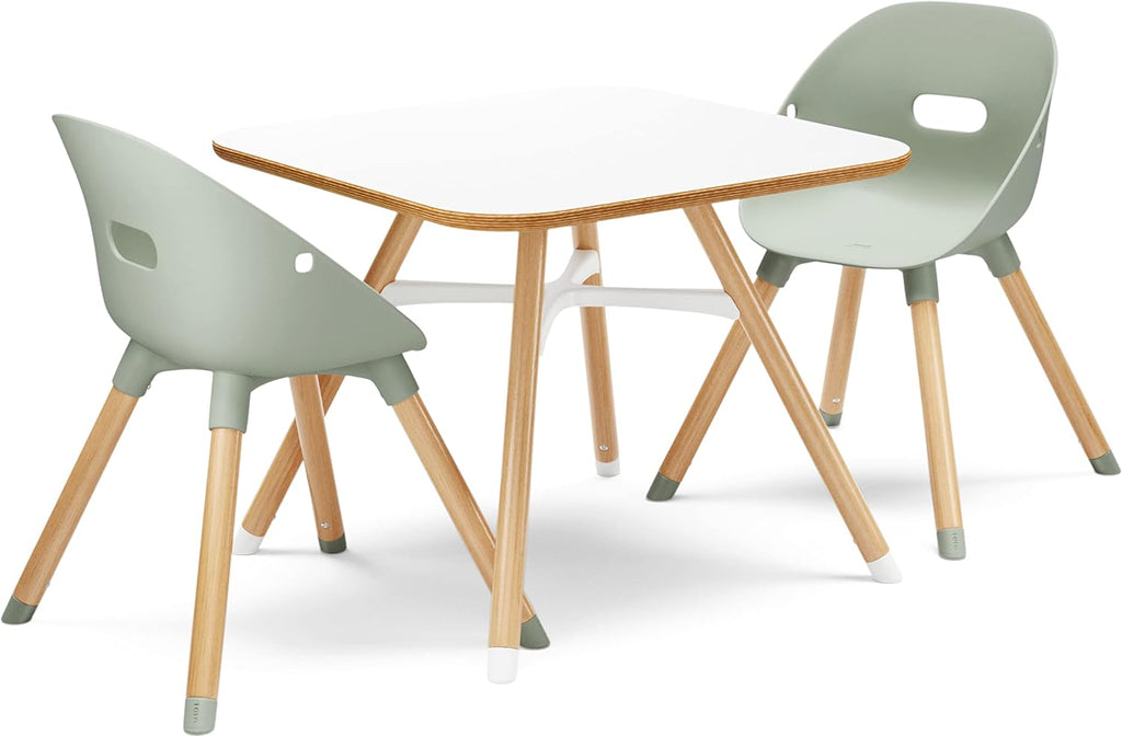 Lalo The Play Kit, Kids Table and Chairs Set with Sustainably Sourced Wood Kids Table & Set of 2 Non-Toxic Bucket Seat Chairs - Safe and Comfortable - Coconut/Sage