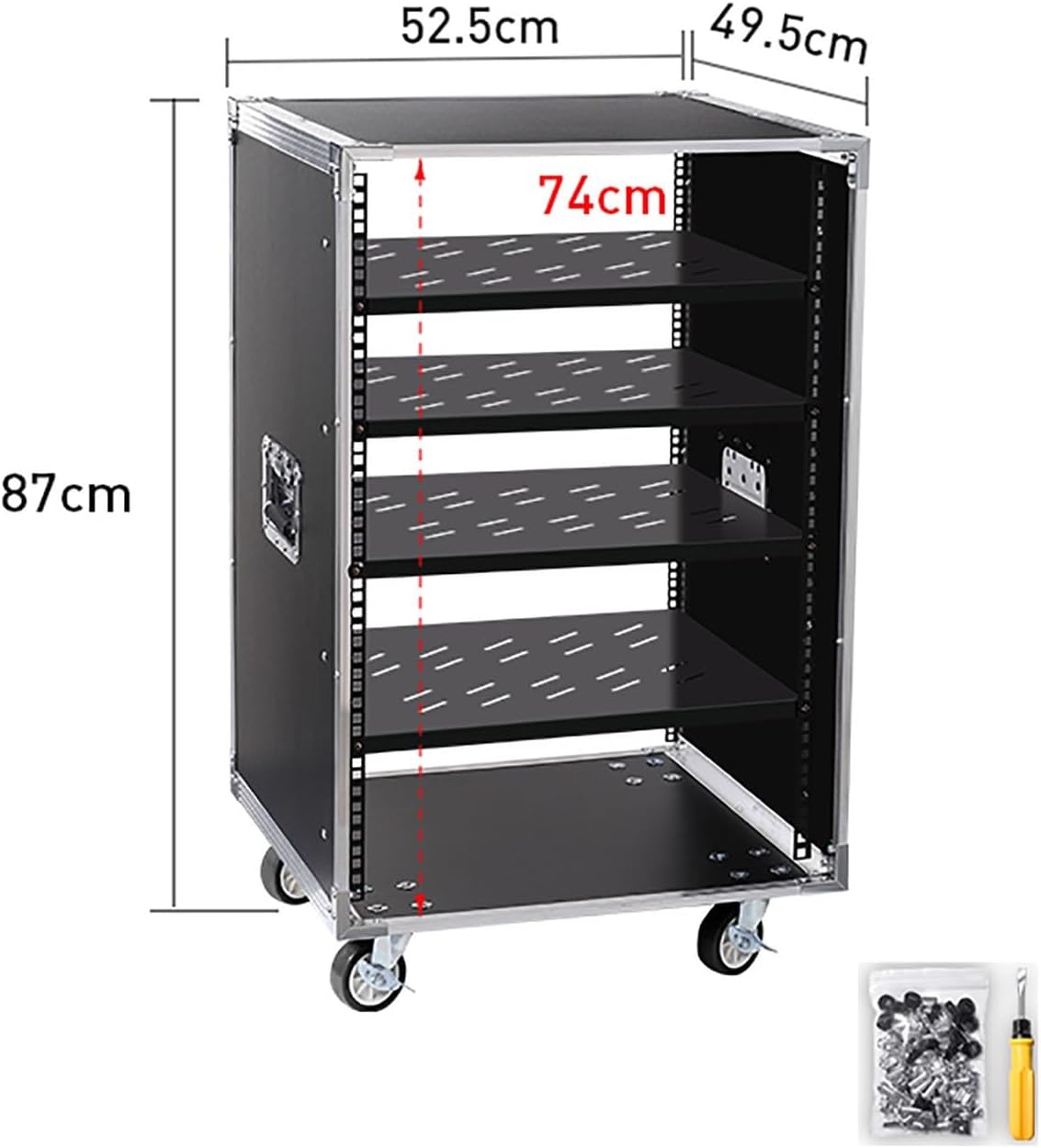 Portable Network Rack，Open Frame Rack，for Servers & AV Gear，with Caster Built-in Handle Network Rack， Rolling Network Rack（16U -87x52.5cm） (Size : 16U-4TIER-87X52.5CM)