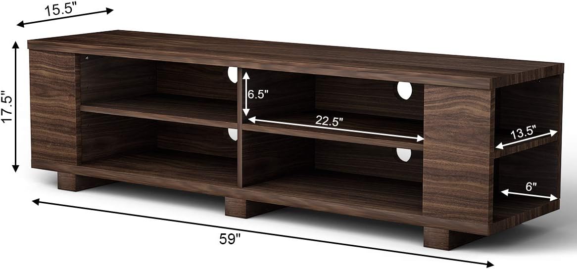 Tangkula Wood TV Stand for TVs up to 65 Inch Flat Screen, Modern Entertainment Center with 8 Open Shelves, Farmhouse TV Storage Cabinet for Living Room Bedroom, TV Console Table (Brown)