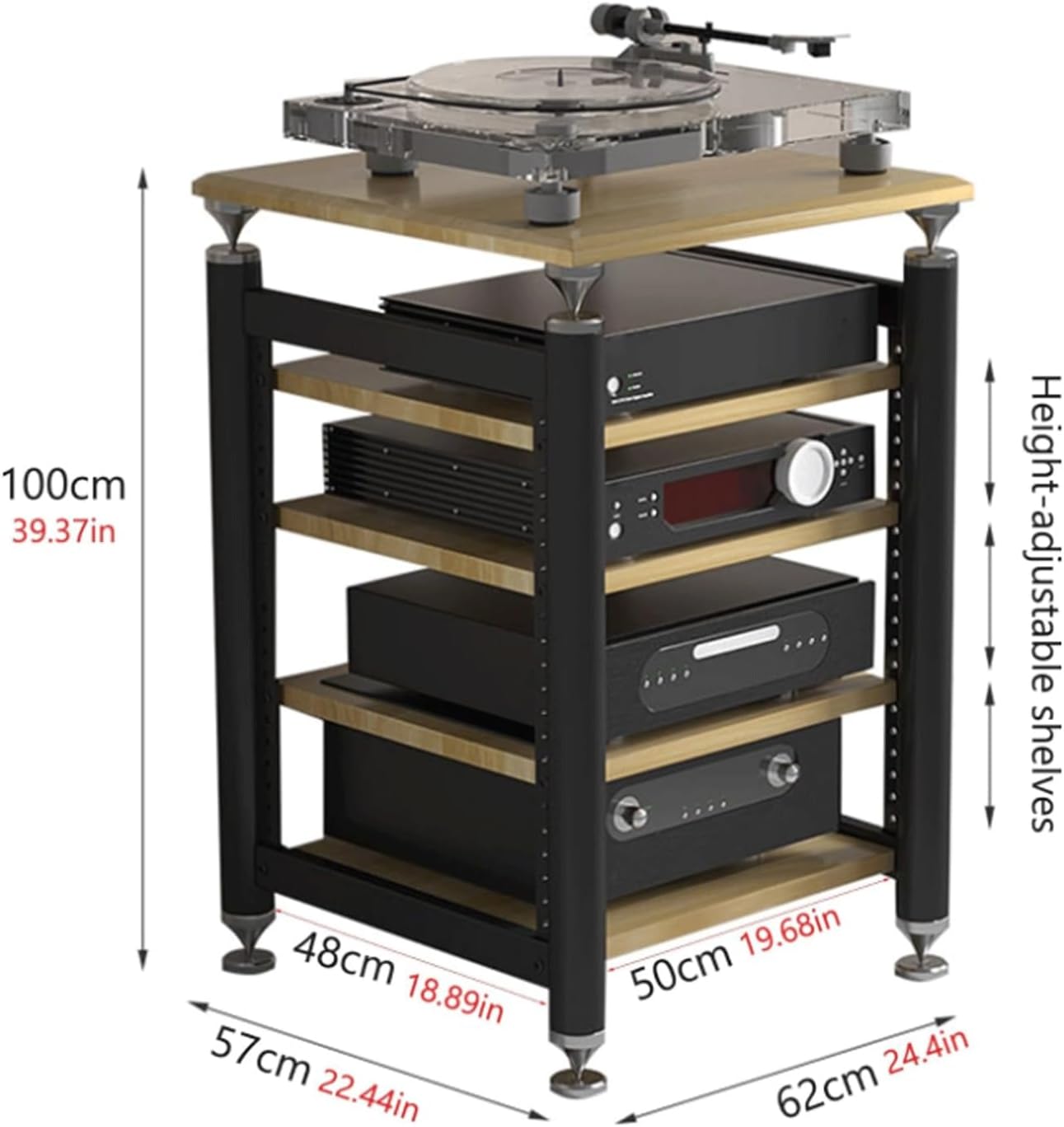 Medios HiFi Audio Rack Tower Open Stereo Cabinet Modern Audio-Video Media Stand with Adjustable Shelves Entertainment Stand for Home Theater Organizer(Natural,4 Tier)