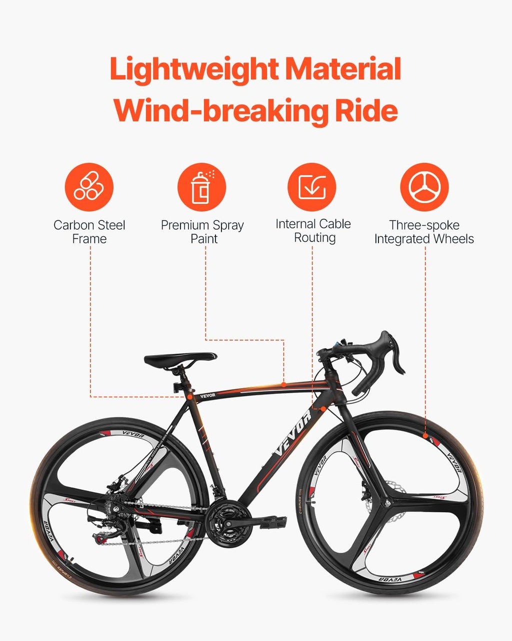 VEVOR Road Bike, 700C Wheels Racing Bike, Shimano Drivetrain City Commuter Road Bicycle, Urban Adult Sport Bicycle with Drop Bar, for Men and Women