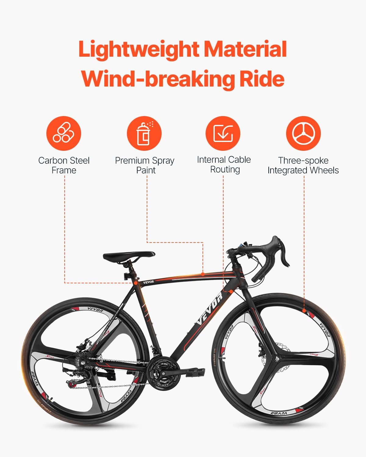 VEVOR Road Bike, 700C Wheels Racing Bike, Shimano Drivetrain City Commuter Road Bicycle, Urban Adult Sport Bicycle with Drop Bar, for Men and Women