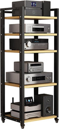 Modern Media Storage Cabinet for Audio and Video Equipment, Adjustable 5/6/7 Shelves AV Stand, Entertainment Organizer for Home, Office, and Theater (Wood Finish)