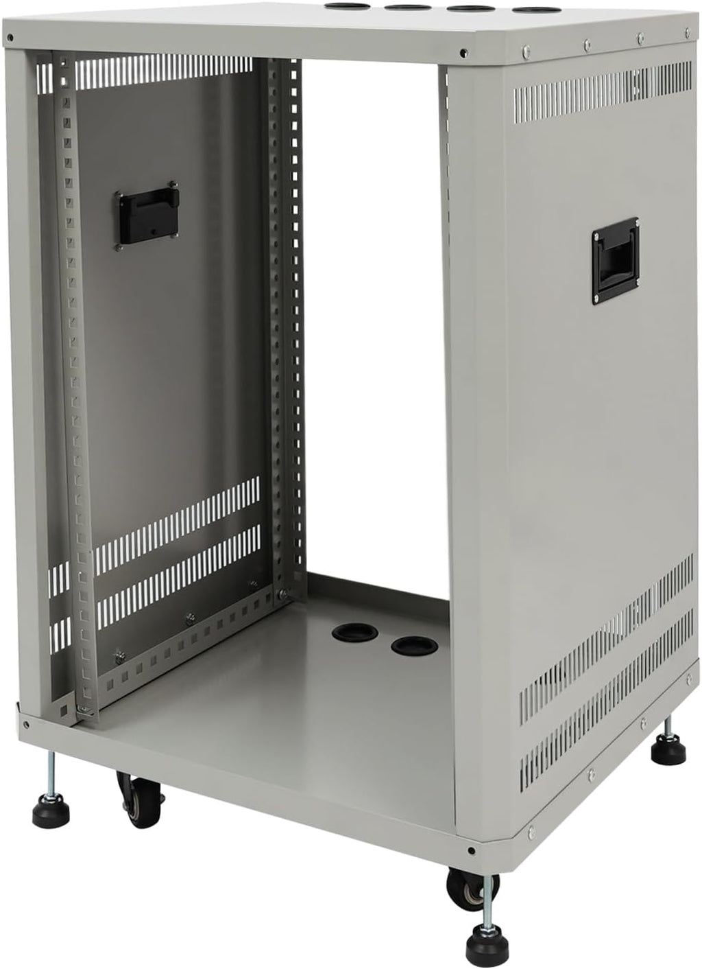 Network Audio Rack with Wheels, Steel Server Rack Cabinet for AV Equipment, Amplifiers, Network Gear, Rolling Universal Rack with Cable Management & Ventilation (Gray, 15U)