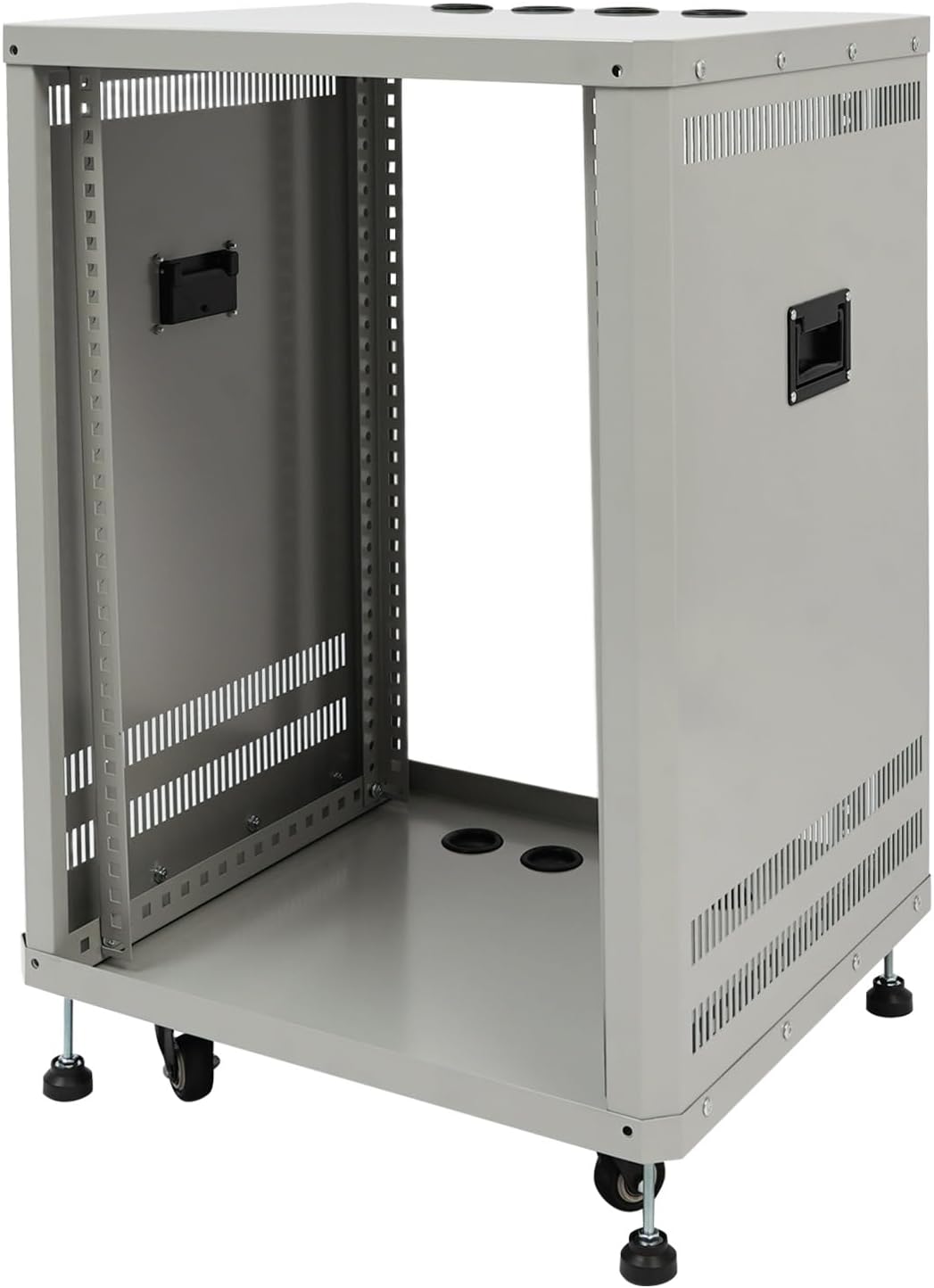 Network Audio Rack with Wheels, Steel Server Rack Cabinet for AV Equipment, Amplifiers, Network Gear, Rolling Universal Rack with Cable Management & Ventilation (Gray, 15U)