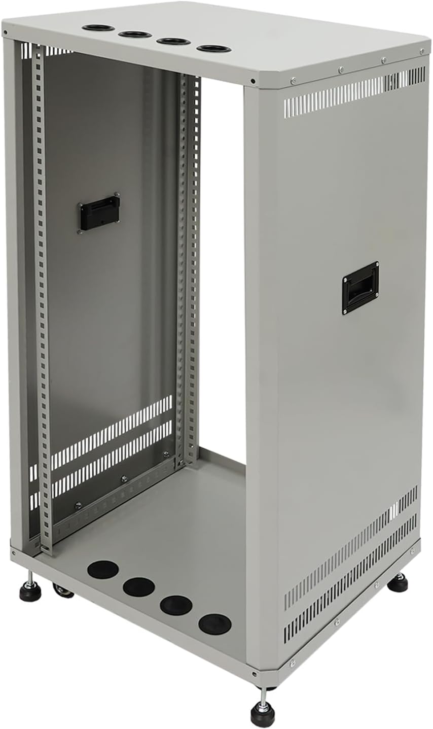 Network Audio Rack with Wheels, Steel Server Rack Cabinet for AV Equipment, Amplifiers, Network Gear, Rolling Universal Rack with Cable Management & Ventilation (Gray, 22U)