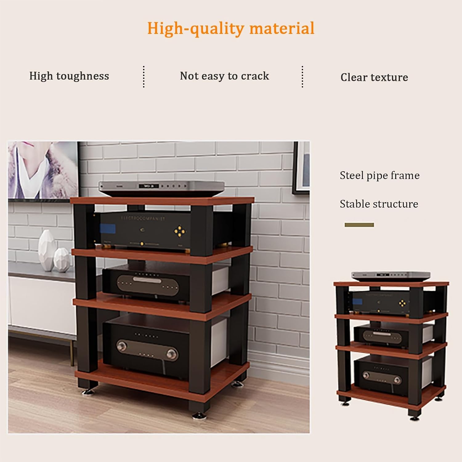 2-Tier AV Component Media Stand - Stereo Audio Rack, Printer Storage, Carbon Steel Frame, TV & Video Organizer Shelf, Modern Design (White, 60x48x37.5cm)