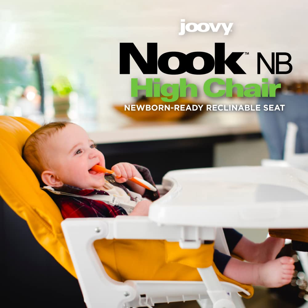 Joovy Nook NB High Chair Featuring Four-Position Adjustable Swing Open Tray, 3-Position Reclining Seat, and Front Wheels for Added Mobility - Folds Down Flat for Easy Storage, Slate