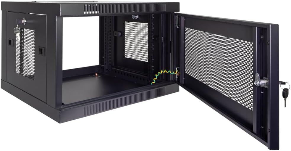 NavePoint 6U Server Cabinet Wall Mount Rack Enclosure with Perforated Door, Locking, Removable Side Panels – 6U Network Cabinet 17.7' Deep, 19 Inch Server Rack for IT and A/V Equipment